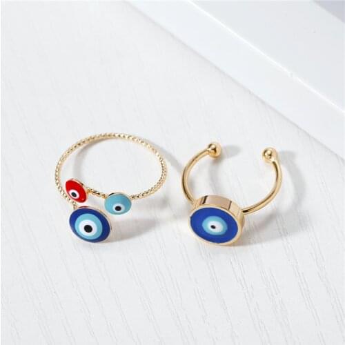 1PC Vintage Ethnic Evil Eye Open Ring For Women Bohemian Unique Gold Color Adjustable Round Eye Finger Ring Turkish Jewelry Gift