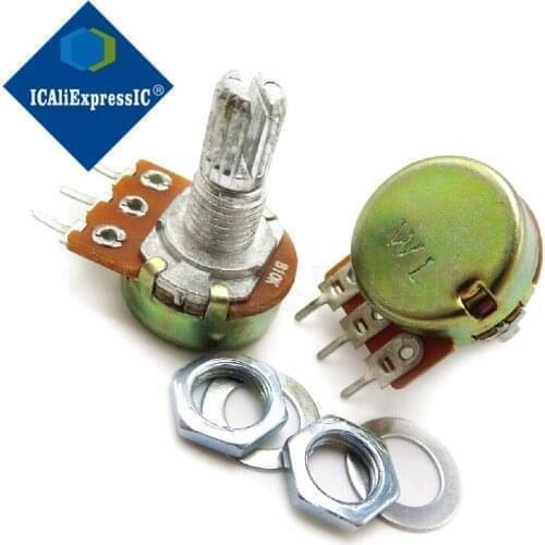 100PCS 10K ohm WH148 B10K 3pin Potentiometer 15mm Shaft With Nuts And Washers Hot In Stock