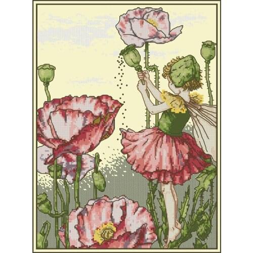 14- DMC-Poppy Flower Fairy (14CT) Counted Cross Stitch 11CT 14CT 18CT Cross Stitch Kits Embroidery Needlework Sets