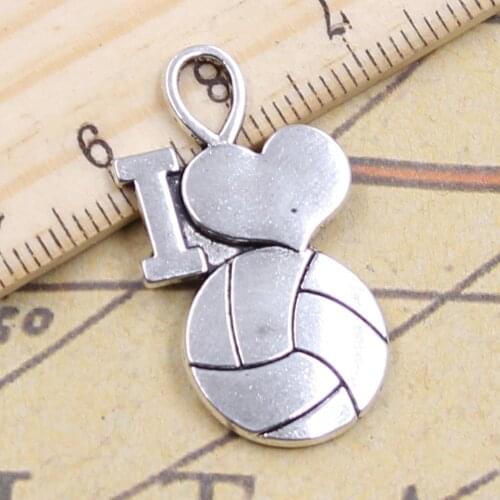 12pcs Charms I Love Volleyball 32x17mm Antique Silver Color Pendants Making DIY Handmade Tibetan Finding Jewelry Bracelet