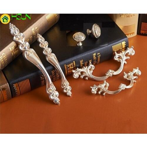 2 pcs Flower Dresser Pulls Handle Antique Silver Cabinet Knobs Drawer Handle Countryside Cupboard Knob Hardware