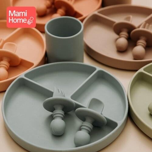 3PC/Set Baby Feeding Bowl Silicone Dinnerware Spoon Food Grade Silicone Training Plate With Fork Non-Slip Waterproof Feeding Set