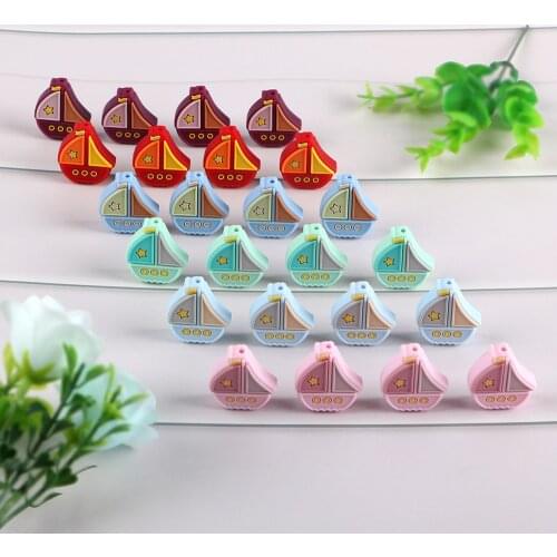 Kovict 50/100Pcs Cartoons Sailboat Shape Silicone Beads Baby Molar Teether Bead DIY Pacifier Chain Jewelry Accessories
