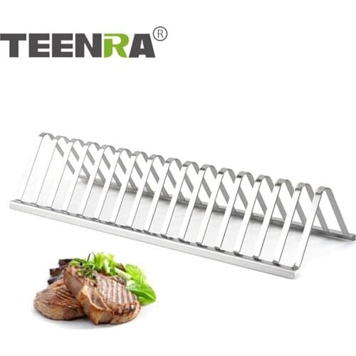 TEENRA Non-stick BBQ Rib Shelf Stand Stainless Steel BBQ Steak Holders Rack Portable Barbecue Rack Camping Steak Storage Holder