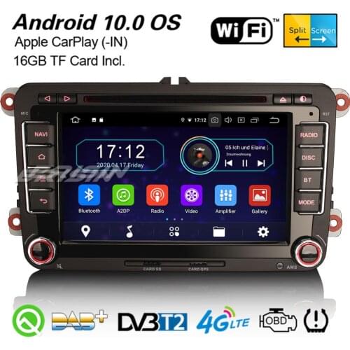 Erisin 5948 Android 10.0 Car Stereo DAB+ WiFi DVB-T Navi For VW Golf 5/6 Passat Beetle Caddy Polo T5 Tiguan Jetta EOS Skoda Seat