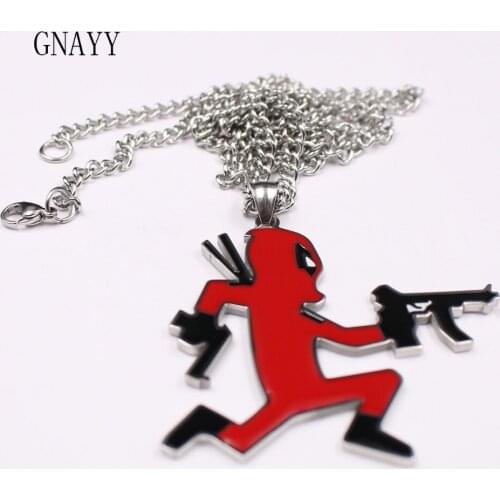 GNAYY Jewelry Mens Pendant Red glue Stainless Steel ICP Clown Hatchetman Gun Man Pendant Necklace 4mm curb chain 24-32