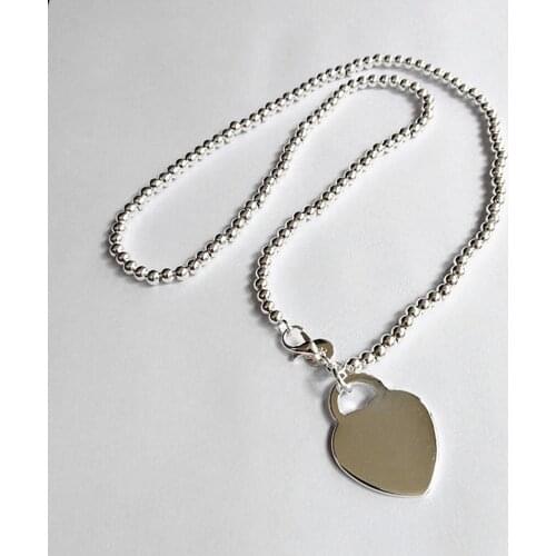 925 Sterling Silver Necklace 18 inch Elegant 4MM bead chain heart Pendant For Women Fashion Jewelry Christmas Gift