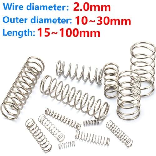 Steel Wire Diameter 2mm Compress Pressure Spring Y-type Rotor Return Cylidrical Coil Od 10~30mm Length 15~100mm Stainless Steel