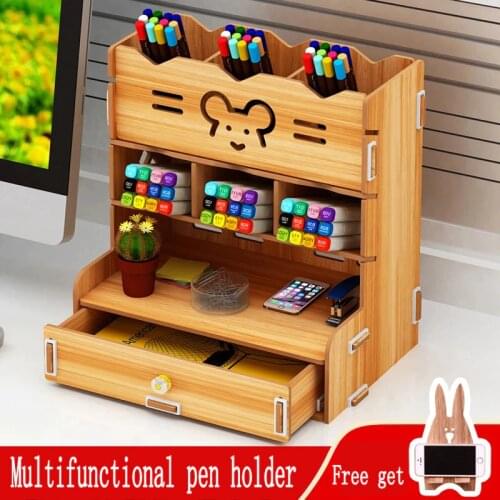 Wooden Pen Holder Pen Organizer for Desk Desktop Stationary Organizer Easy Assembly Home Office Art Supply Organizer Storage