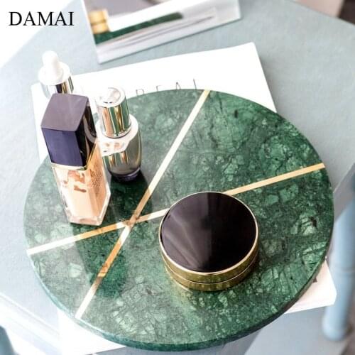 European Modern Ceramic Trays Decorative Natural Marble Copper Inlay Cosmetic Skin-care Display Tray Dressing Table Decoration