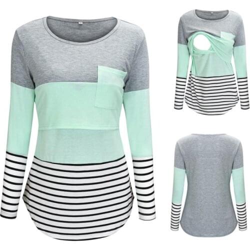 Nursing Tees Pregnant Women Breastfeeding Tees Fashion Long-sleeved Shirts Maternity T-shirts Nursing Clothes Bottoming Shirts