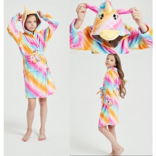 Boys Girls Unicorn Bathrobe Children Hooded Robes Pyjamas Kids Animal Towel Robe Baby Sleepwear Peignoir Child Dressing Gown
