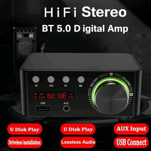 HIFI BT 5.0 Digital Power Audio Amplifier board 100W Stereo Car AMP Amplificador Home Theater USB TF Card Player
