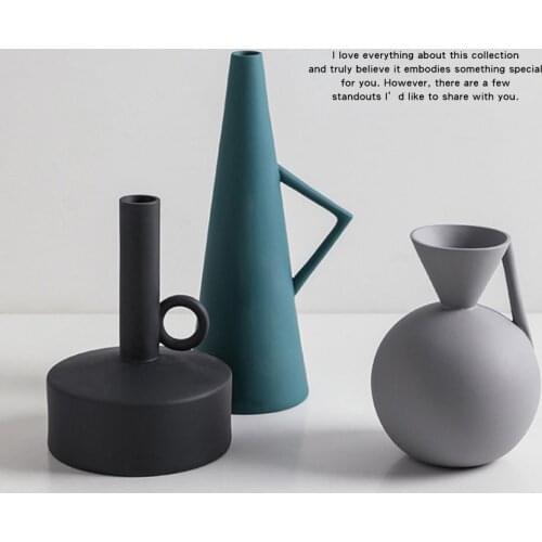 Nordic Minimalist Ceramic Vase Ornament Home Porcelain Flower Figurines Geometric Art Nordic Home Decoration Accessories Vase