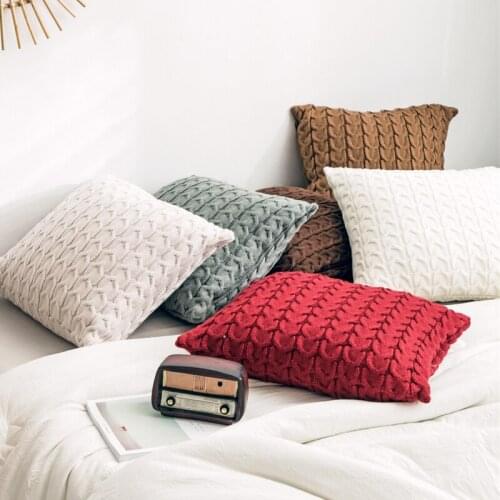 Brown Cushion cover Knit Home Decoration 45x45cm Square Pillow Cover Red Ivory Cream Coffee Grey Nordic Style Soft Warm Soft