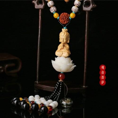 Creative car pendant boxwood woodcarving Guanyin safe car pendant car interior rearview mirror decoration car decoration