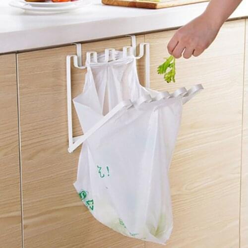 Kitchen Storage Rack Holder Hooks Foldable Iron Garbage Bag Hanging Rack Portable Household Garbage Bag Bracket Hooks