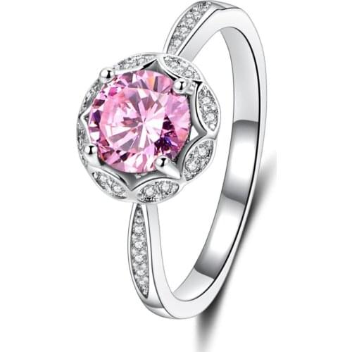 Hot sale Fashion Luxury Rings Women Engagement Jewelry AAA Cz Crystal Zircon Female Wedding Finger Flower Rings Pink Red Purple