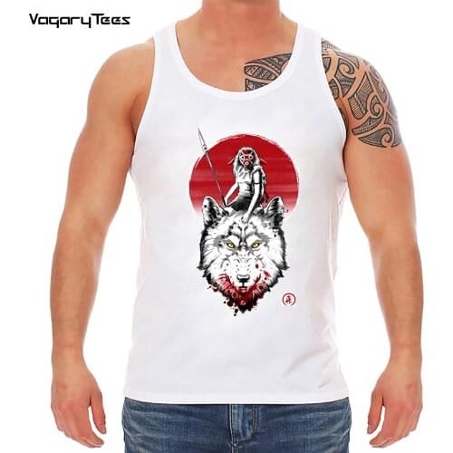 Fashion Wolf Princess Design Anime Printed Men Tank Tops Funny O-Neck Vest Sleeveless Casual Men Tee
