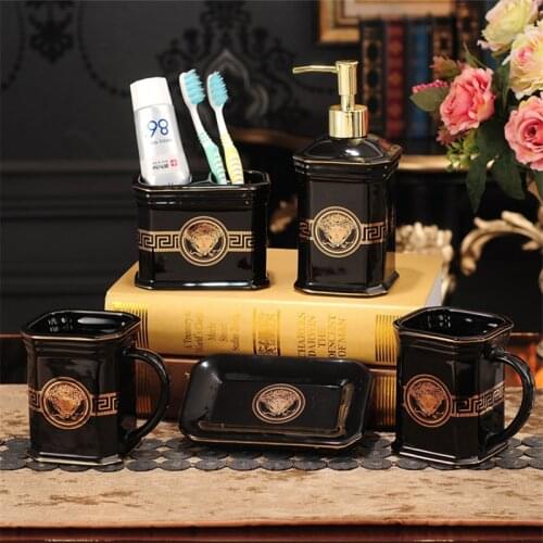 Bathroom Accessories Set Ceramic Liquid Soap Dispenser Toothbrush Rack Gargle Cup Wedding Gift Birthday Present Free Shipping