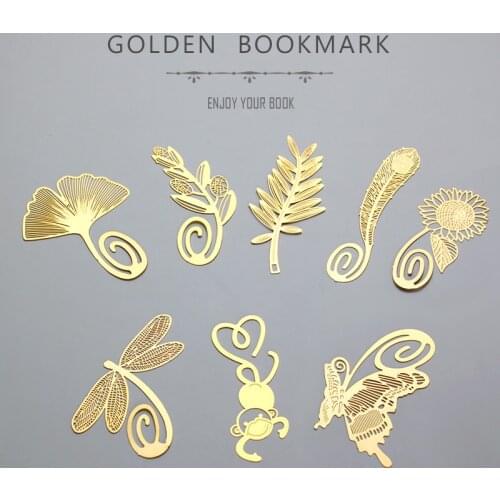 8pcs Chinese Style Classical Golden Bookmarks Set Metal Mini Art Pattern Book Mark Reading Stationery Office School Supply H6409