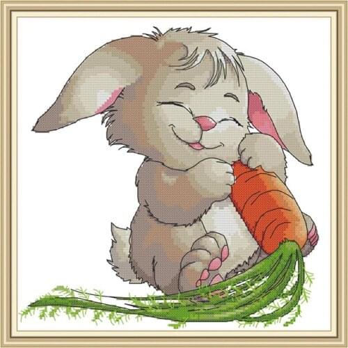 Rabbit and carrot Cross Stitch Kits 11CT Printed Fabric 14CT Canvas Counted Cross-stitch DIY Needlework Set Wholesale Home Decor