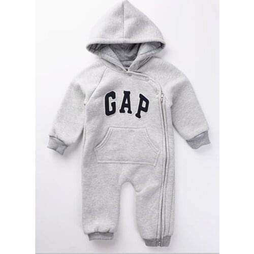 2021 New Newborn Baby Girl Hooded Baby Boy Rompers Winter Letter Zipper Cotton Baby Snowsuit Thick Warm Toddler Jumpsuits