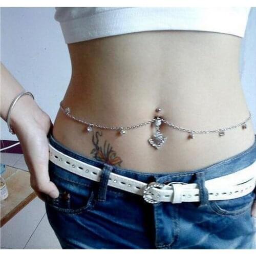 New Arrive Waist Chain Belly Button Ring Fashion Women Body Belly Bar Piercing Navel Jewellry 14G 316L Surgical Steel Bar