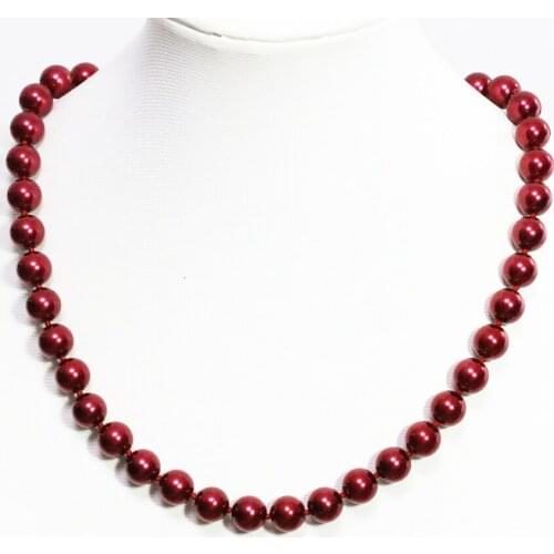 Wholesale price 18inch dark red shell simulated-pearl round beads 8,10,12,14mm chain necklace women beauty jewelry B1481