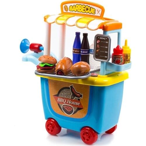 Plastic Kids Pretend Play Trolley Kitchen Toys and BBQ Plays Role-playing Games Baby kitchen Children Toys for children