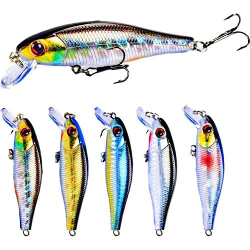 POETRYYI 1PCS New LURE Middle and Upper Layer Mino 8.5cm 9.2g Lifelike Skin 3D Eyes with a Pair of Sharp Hooks and Rings