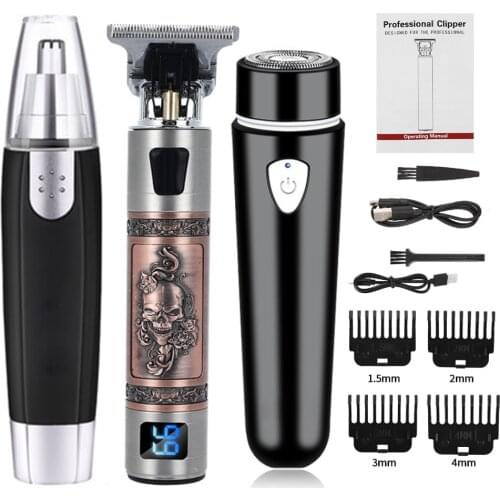 Professional Barber Hair Clipper USB Electric Hair Trimmer T-Outliner Cutting Beard Trimmer Shaver Men Nose Ear Trimmer Set