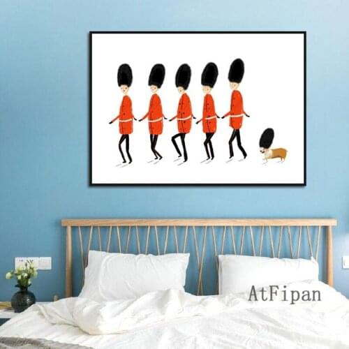 Five Men With High Hats And One Puppy With A Hat Walk In Line Poster Canvas Painting Prints For Living Room Bedroom Decor