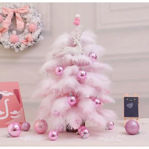 45cm Christmas Tree Mini Cherry Blossom Pink Feather LED Light Deluxe for New Year Xmas Gift Home Office Hotel Decoration