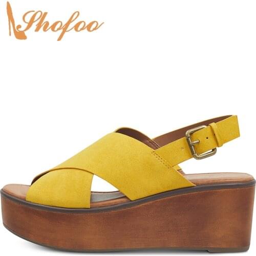 Platform Adult Women Ladies Sandals Buckle Strap Super High Wedges Heels Ankle-Wrap Leisure Fashion Concise Novelty 2021 Summer