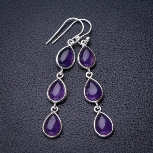 StarGems Natural Amethyst Handmade 925 Sterling Silver Earrings 2" D7154