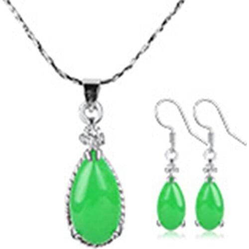 Natural Green Chalcedony Hand-carved Drop Earrings Fashion Boutique Jewelry Womens Earrings and Necklaces Two-piece Set