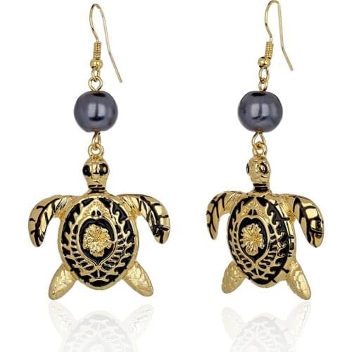 SophiaXuan Hawaiian Turtle Drop Earrings Fashion Jewelry Pearl Dangle Ear Rings for Women Brincos Earring New 2020 Vintage Black