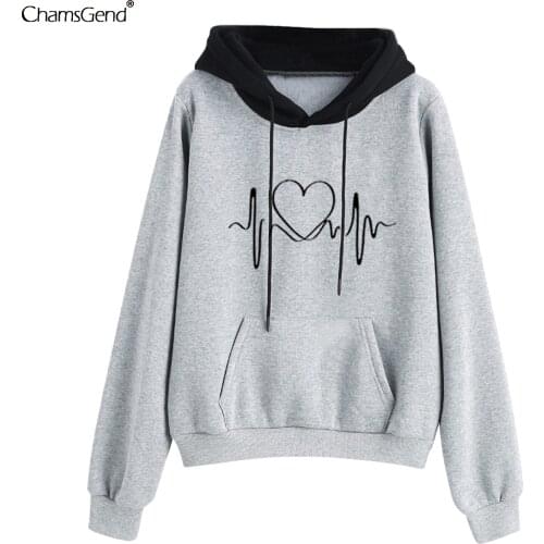 Love Waves Printed Hoodies Womens Autumn Winter Casual Spell Color Splicing Sweatshirt Loose Harajuku Kawaii Sudadera Mujer