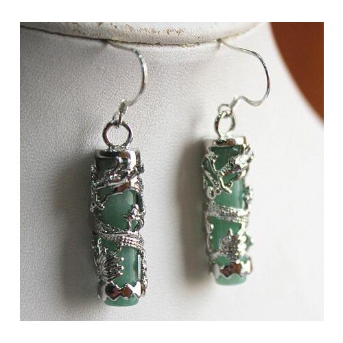 Unique Amazing light Green natural jade Dragon Earring
