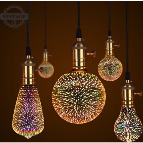 Vintagelll warm white LED lamp 110V 220V E27 Fireworks Effect Vintage Edison bulb 3D Holiday lights Christmas Decoration light