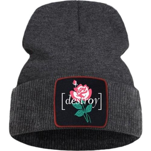 Destroy Flowers Skullies Brimless Hats Hot Sale Unisex Knitted Cap Casual Thick Wool Beanie Caps Outdoor Hip Hop Hedging Hat
