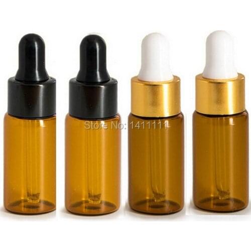 Factory price 1000PCS/LOT 5ML Amber Dropper Mini Glass Bottle Essential Oil Display Vial , Small Perfume Brown Sample container