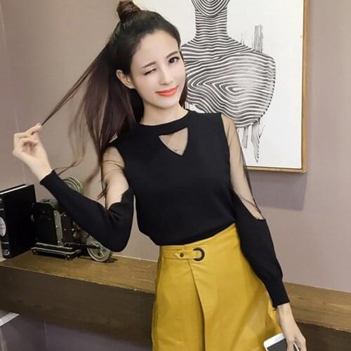 Women T-Shirt Slim Sexy Long Sleeve Mesh Tops Female Tees Tops Ladies Girl O Neck Tops Tee