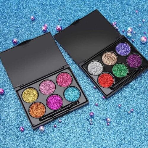 Female Natural Waterproof Glitter Eyeshadow Palette Shining Metals Powder Shimmer Eye Shadow Pigments Kits Diamond 6 Colors
