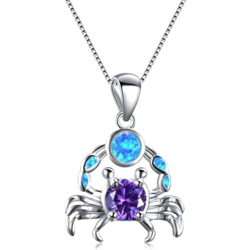 Bohemian Ethnic Style Purple Round Crystal Crab Animal Pendant Necklace Women Blue Opal Chain Necklaces Boho Jewelry 2021