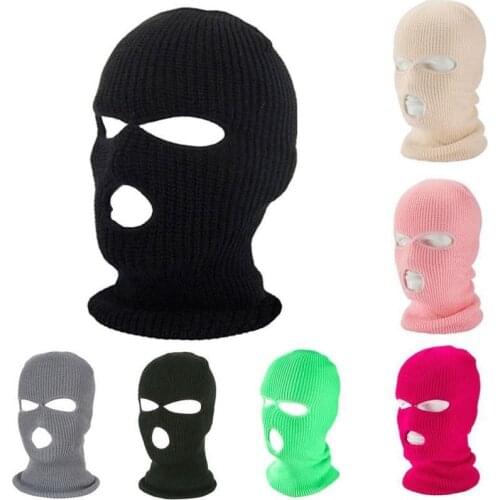 Winter Warm Full Face Cover Motorcycle Ski Mask Hat 3 Holes Balaclava Army Tactical CS Windproof Knit Beanies Hat Running Caps