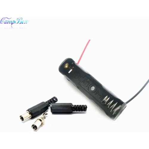 100Pcs 1xAAA Battery Case Holder Socket Wire Junction Boxes With 15cm Wires, 5.5/2.1 DC Plug