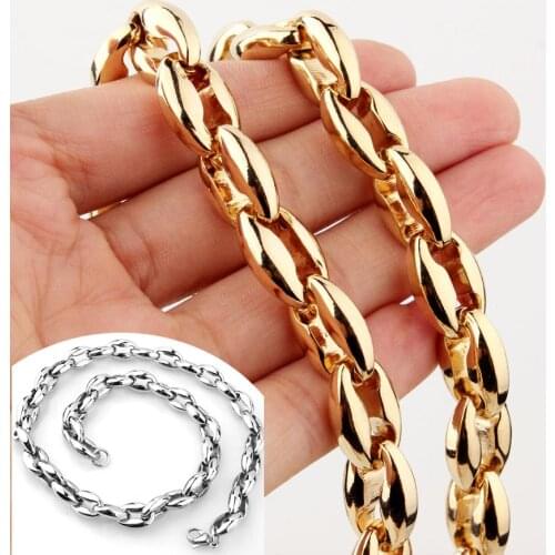 12mm Coffee Bean Necklace Bracelet Stainless Steel Chains For Men Women Handmade Jewelry Gold Silver Color Filled Friends Gifts