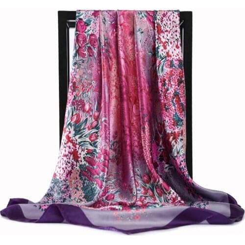 2021 Fashion Kerchief Silk Satin Neck Scarf For Women Print Hijab Scarfs Female 90*90cm Square Shawls and Wraps Scarves For Lady